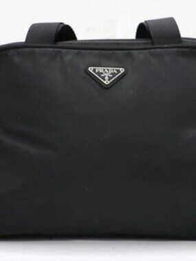 Prada Triangle Logo Black Nylon Handbag